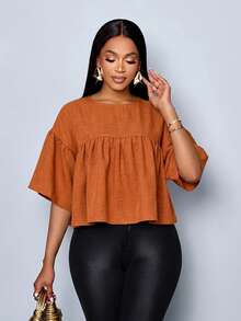 SOLERSUN Blus Peplum Wanita yang Menawan, Atasan Babydoll, Lengan Lonceng yang Mengalir, Potongan Longgar, Kontrol Perut, Warna Karat, Cocok untuk Kerja Kantor hingga Akhir Pekan yang Chic - Coklat - View 6
