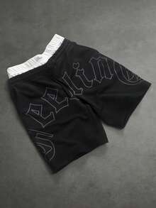 SLATEMANN Men's Drawstring Waist Pocket Letter Print Casual Versatile Daily Travel Shorts - Black - View 3
