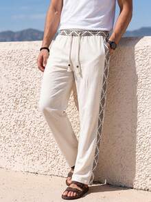 Manfinity VDAYZ Men's Geometric Print Drawstring Waist Pockets Casual Versatile Pants, Fall - Apricot - View 5
