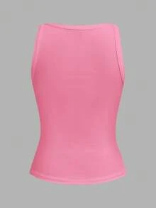 Slaydiva 2026 Spring/Summer New Arrival Casual Sexy Basic Versatile Solid Pink Ribbed, Party Going Out, Airport Outfits - Hot Pink - View 2
