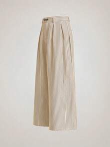 SIGLOCORE Men's Metal Buckle Striped Colorblock Pleated Pocket Loose Long Pants - Apricot - View 4