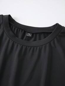 Franclia Plus Size Solid Color Round Neck Contrast Lace Short Sleeve Women's T-Shirt Summer Date Night Evening Black Elegant Frenchy - Black - View 3