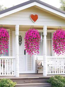 10 Hanging Artificial Silk, Rattan, Eucalyptus Plants, UV Resistant, Suitable For Weddings, Porches, Living Rooms, Office Walls, Courtyards, Bookshelves, Home Decor - Red Lotus Color - View 6