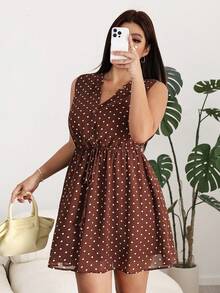 Solflare Plus Size Women's Brown Pleated Casual 90s 90s 90s 90s 1950s Vintage Party Vacation Vacation Vacation Vacation Vacation Dress Summer - Multicolor - View 5