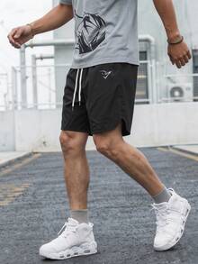 Gym Rark 男士幾何印花抽繩腰戶外運動短褲，健身、度假 - 黑色 - 查看 4