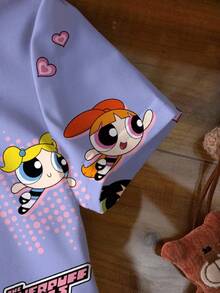 THE POWERPUFF GIRLS X SHEIN 女婴休闲卡通印花上衣，夏季 - 白色 - 查看 5