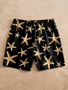 HIMLAND Pantalones cortos casuales para hombre con estampado de estrella de mar y cintura con cordón - Multicolor - Ver 3