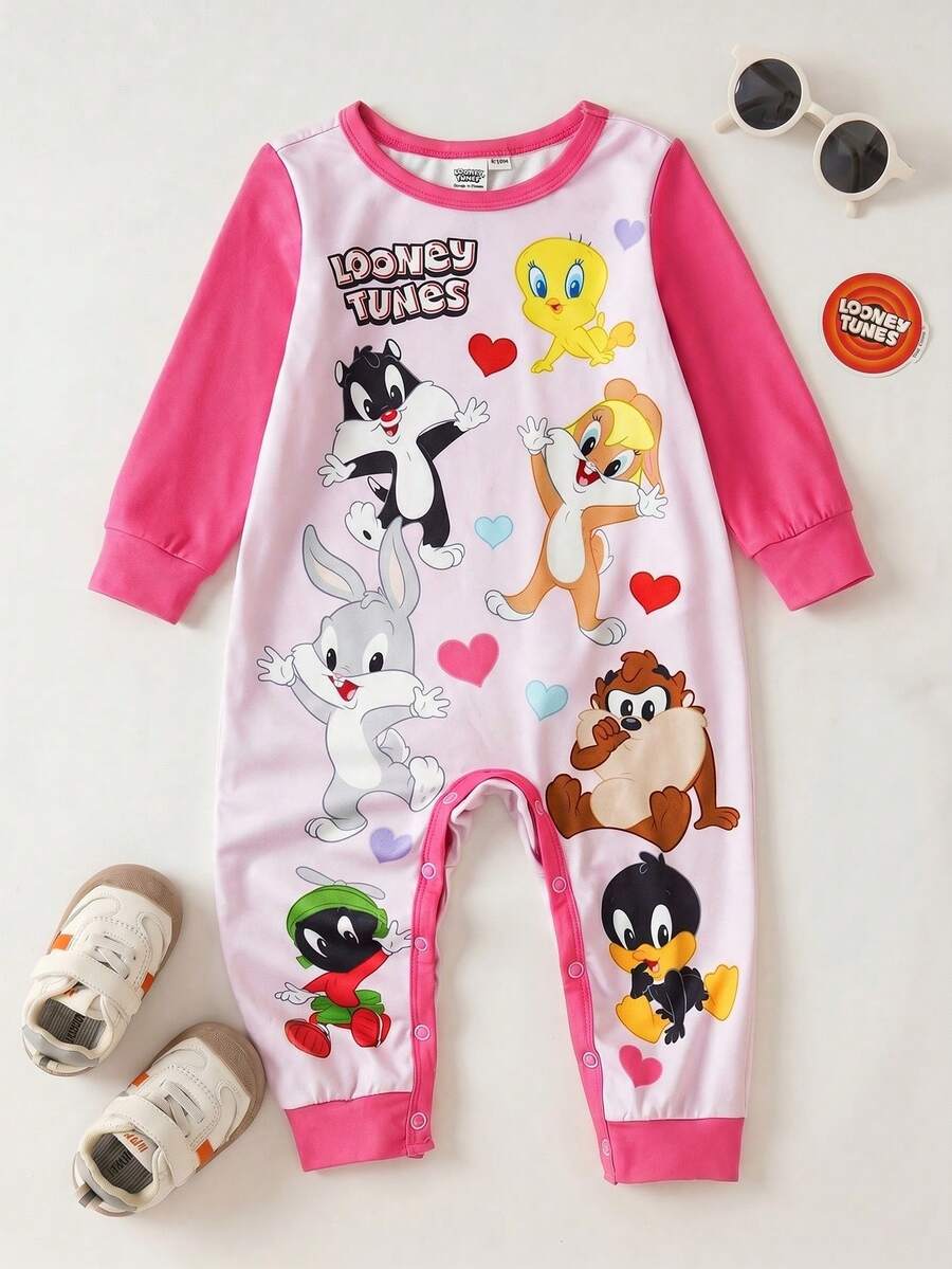 LOONEY TUNES X SHEIN 女婴可爱动物图案甜美彩色长袖连体衣 - 彩色 - 查看 1