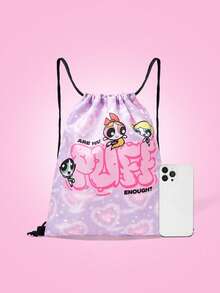 THE POWERPUFF GIRLS X SHEIN 抽绳背包，适合运动、健身、旅行、游泳、沙滩等场合。运动包，健身包，男女皆宜。健身配件 - 彩色 - 查看 2