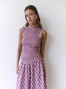 Nöista Floral Pleated Maxi Dress With Fitted Waist For Summer Vacation And Casual Chic Looks. - Purple - View 3