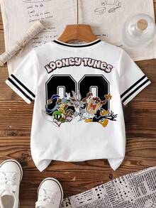 LOONEY TUNES X SHEIN Áo thun cổ tròn tay ngắn cho bé trai. - trắng - Xem 2