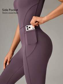 OutZeal Women Outdoor Jumpsuits Workout Gym Pilates Clothes UV Protection Buttery Soft Bra-In Flared Leg With Pocket - Purple - View 5