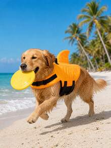 PETSIN 1PC Shark Fin Dog Life Jacket - High Buoyancy Ripstop Waterproof Oxford Fabric Pet Life Vest With Sturdy Rescue Handle, Adjustable Quick-Release Buckles Superior Flotation Safety Swimsuit, High Visibility Orange Pet Safety Vest With D-Ring For Leash - Orange - View 2