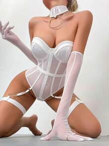 SHEIN 5件裝黑色優雅性感女款連身內衣 - 白色 - 查看 1