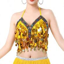 1PC Colorful Sequin Wrapped Belly Dance Costume, A Hanging Coin Stage Performance Dance Costume With Sequin Tassel Top - Multicolor - View 22