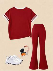 SHEIN [Random 2 Sets, 1 Set Shipped]! Surprise Blind Box!!!! 2pcs/Set Girls Strawberry And Bow Print Top And Flare Pants Set, Comfortable Summer Style Cute White And Red Casual Daily Wear Fashionable Little Girls Outfit Red Set White Set Cute Daily Comfortable Sweet Kawaii - White - View 2