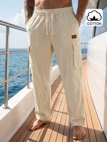 VENTUSAIL Men's Casual Beige Cargo Pants, Comfortable Long Trousers For Spring/Summer - White - View 1