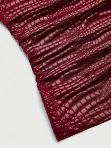 Sweetra Plus Size New Fashion Burgundy Crocodile Embossed Coated Stretch Street Style Sexy Party Nightclub Commute Daily Slim Fit Ruched Tank Top 2-Piece Set - Burgundy - View 7
