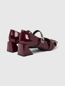 ROMWE Grunge Punk Elegant Pointed Toe Chunky Heel Lacquer Leather Pumps For Christmas Y2K 2000s Style - bright red - View 5
