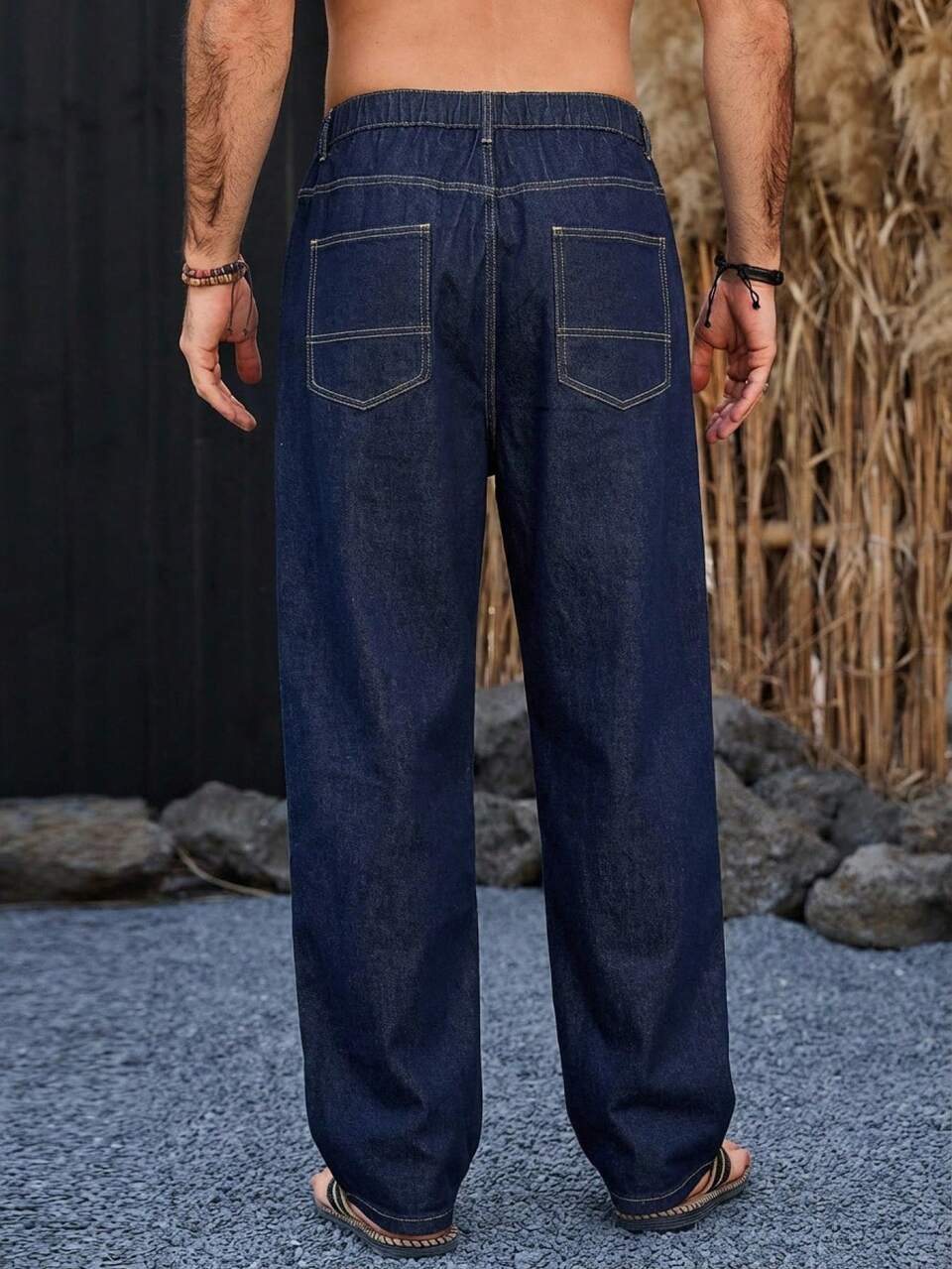 Washed Blue Raw Denim Plus Size Men's Jeans