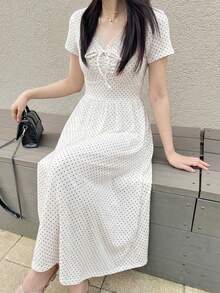 Dazy Tall 女款高個子長袖圓點蕾絲拼接休閒T恤，適合高個女孩 - 彩色 - 查看 6