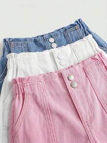 SHEIN 3pcs Dark Blue, Medium Blue, Light Blue Loose Denim Long Pants For Girls - Multicolor - View 6