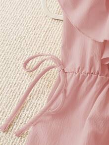 SHEIN PariChic Women's Sweet Ruffled V-Neck Sleeveless Smock Top With Tie, Short Blouse, Spring/Summer - Baby Pink - View 3
