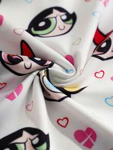 THE POWERPUFF GIRLS X SHEIN 女童爱心印花圆领短袖上衣和紧身短裤睡衣套装 - 白色 - 查看 6