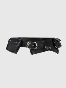 ROMWE Grunge Punk Y2K Punk Style, Black Metal Rivets, Gas Eyes, Multiple Pockets, Adjustable Metal Buckle, Women's Fanny Pack, - Black - View 6