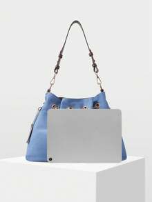 MOTF WOMEN'S FASHION SHOULDER BAG, CASUAL RETRO BLUE SPLICING, EXQUISITE CHAIN TOTE BAG, SUITABLE FOR DAILY, COMMUTING, SHOPPING, VACATION, TRAVEL, VERSATILE - Blue coffee - View 5