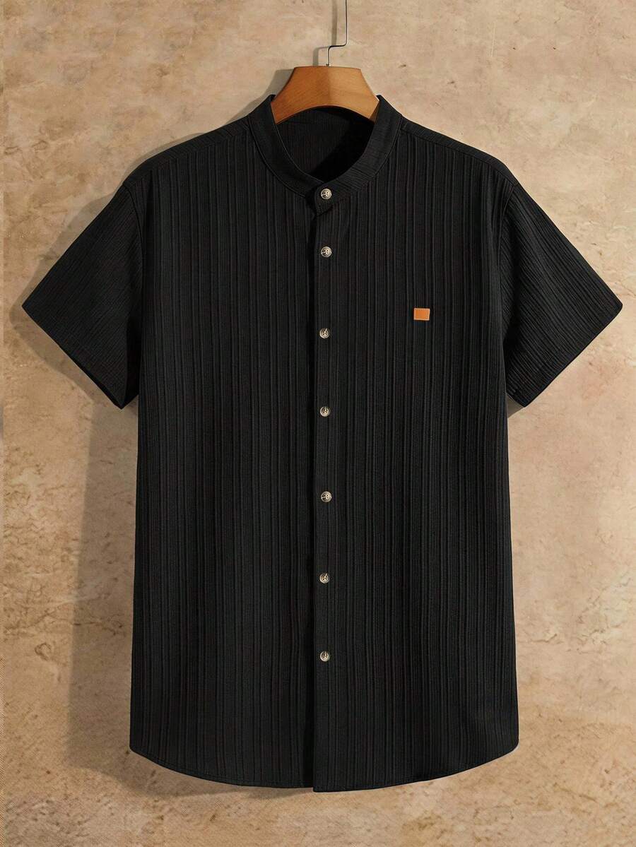 COMVAIL Men's Plus Size Denim Casual Versatile Daily Vacation Outing Short Sleeve Shirt Black Summer - Black - View 1