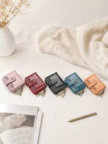 Muroi Mono 1Pc Zipper Coin Purse, Retro Oil-Wax Leather With Clover Chain Charm, Multi Card Slots, Lightweight Storage For Daily Errands. - Multicolor - View 7
