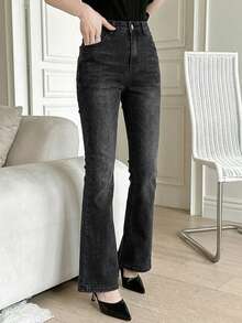 DAZY Jeans acampanados de uso diario casual lavados con bolsillos para mujer - Negro - Ver 3