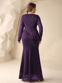 Coutiva Premium Plus Size Beaded Fitted Evening Dress - Dark Purple - View 2