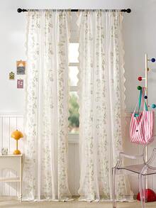 1pc French Pastoral Embroidered Sheer Curtain, No Drilling Required For Balcony, Bedroom, Suitable For Multiple Occasions - Multicolor - View 1