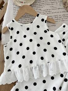Emery Rose Kids Emery Rose Kids Young Girl Dotty 小女孩甜美背心套裝 - 黑與白 - 查看 6