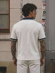 SERO LANO 男士手工縫製對比領短袖 Polo 衫 - 白色 - 查看 4