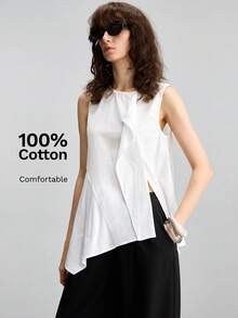Ontre Top blanco cómodo para mujer con diseño asimétrico, estilo bohemio casual para todas las estaciones, ropa de vacaciones para la playa, estilo urbano moderno de otoño - Blanco - Ver 8
