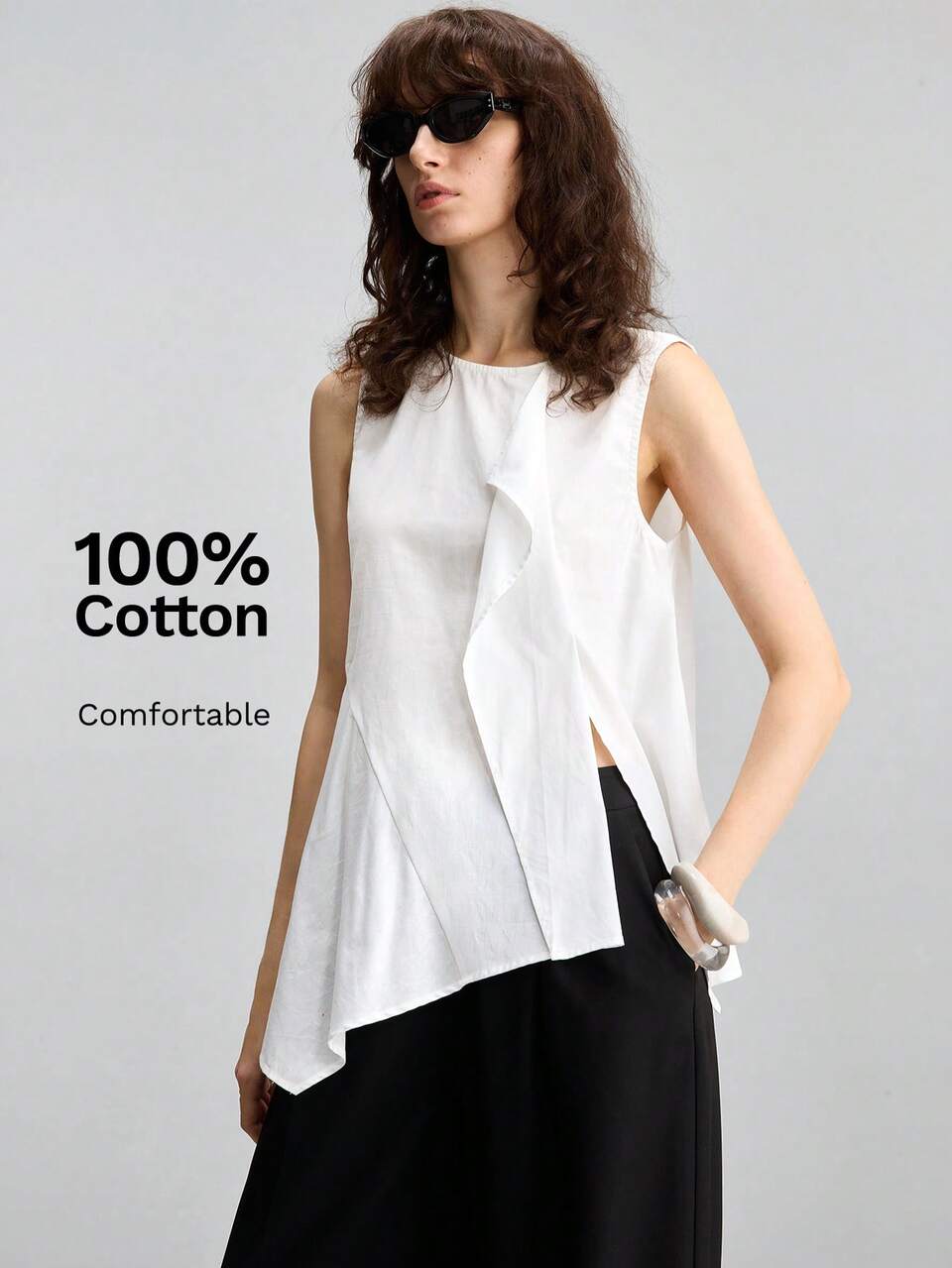 Women's Comfortable White Top With Irregular Design All-Season Bohemian Style Vacation Outfits Seaside Women's Clothing Modern Urban Business Casual