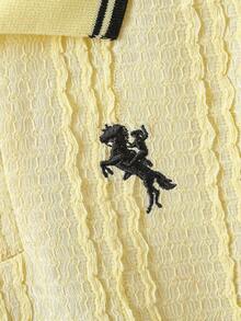Souflis 2件組小男孩領子POLO衫搭配可愛馬刺繡，配短褲，適合日常休閒、外出、度假、公園、學校，夏季穿搭 - 黃色 - 查看 7