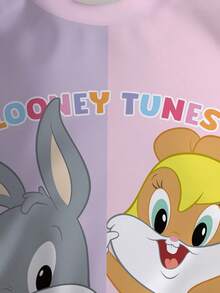 LOONEY TUNES X SHEIN 女婴休闲可爱撞色卡通图案卫衣，秋季 - 白色 - 查看 4