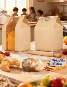10pcs Large Capacity Transparent Window Bread Bags (Includes Bags + Stickers), Suitable For Homemade Bread, Perfect For Packaging And Storing Baked Goods. Applicable For Wedding, Birthday Party And School Food Bags. Essential - Multicolor - View 1