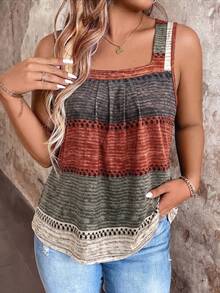 EMERY ROSE Summer Vintage 80s Casual Fashion Plus Size Women's Square Neck Tank Top Formal Vacation Grey - Multicolor - View 1