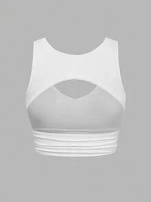 SHEIN Unity Women's Sleeveless Sports Vest Tops Removable Padded Backless Design For Summer Outdoor Sports Work White Athleisure - White - View 2