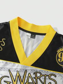 HARRY POTTER X SHEIN PAVTROS Kaos Lengan Pendek Pria dengan Cetakan Huruf, Kasual, Serbaguna, untuk Pemakaian Sehari-hari - Hitam dan Putih - View 5