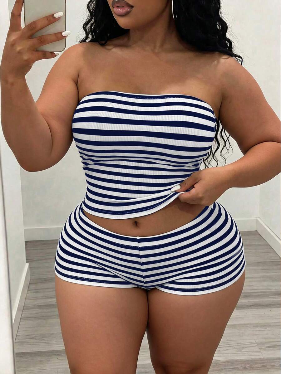 Slaydiva 新款春夏街頭風性感休閒修身黑白條紋 - 藏蓝色 - 查看 1