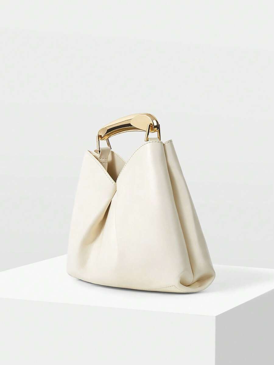 MOTF WOMEN'S FASHION HANDBAG, EXQUISITE METAL HAND-HELD, ELEGANT BEIGE, SIMPLE AND VERSATILE SHAPE, SUITABLE FOR DAILY LIFE, COMMUTING, SHOPPING, DATING - Beige - View 2