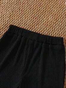 SHEIN Vintaside Kids 2件組女嬰幼兒可愛時尚格紋蝴蝶結長荷葉邊軟綿上衣褲套裝，休閒日常穿著秋季新款上衣套裝 - 彩色 - 查看 4