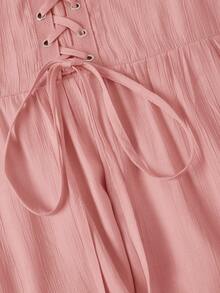 Skyraze Vestido midi elegante y dulce para mujer con mangas abullonadas y cintura anudada - Rosa - Ver 6