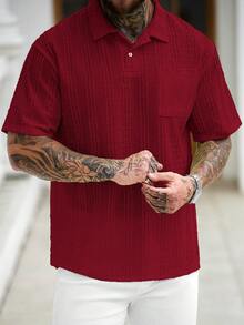 Manfinity Homme Áo POLO nam thường ngày dệt kim phong cách casual cho Ngày của Mẹ - Màu Đỏ Sâu - Xem 5